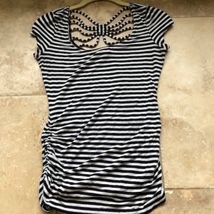 Black and white striped short sleeve top
